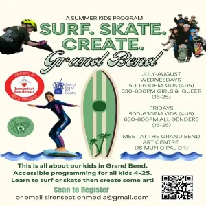 Surf Skate and Create Kids Program (ages 4-25) Wed & Fri nights July - August surf main flyer 600 x 600 sq